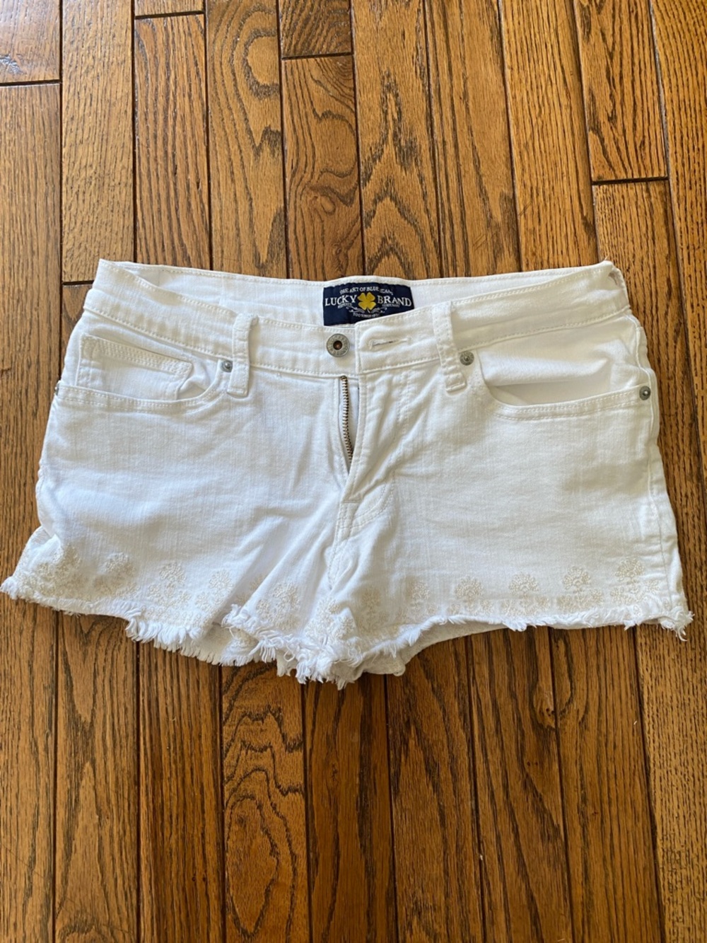 Lucky Brand White Denim Frayed-Hem Jean Shorts